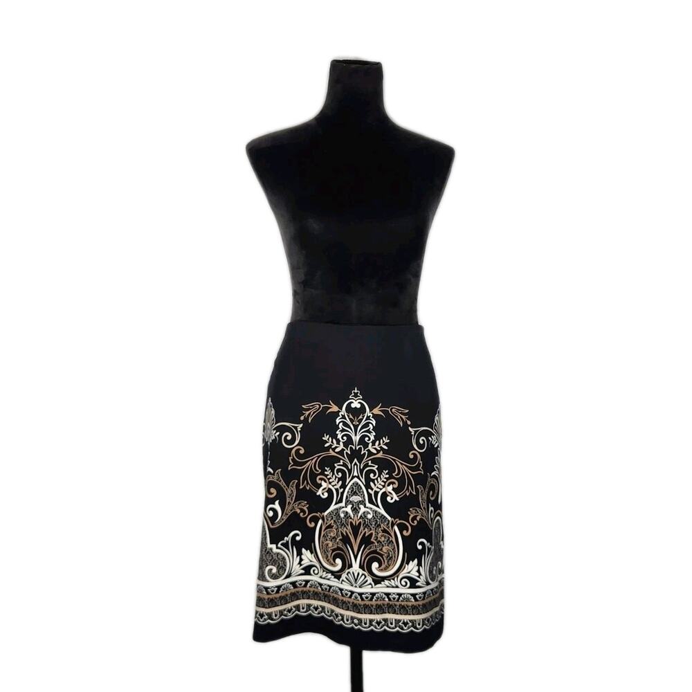 NWT J McLaughlin Lucy Bainbridge Pencil Skirt 8 Black Tan Baroque Print